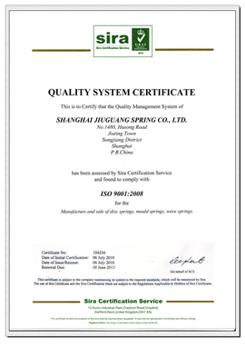 SHANGHAI JIUGUANG SPRING CO.,LTD.- has got the ISO9001:2008 Quality Management system Certificate